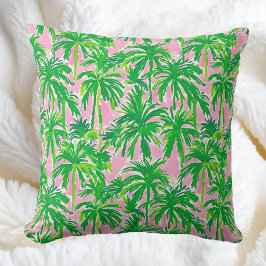 Preppy Grün Palmbaum Rosa | Tropisch Küstenstil Kissen