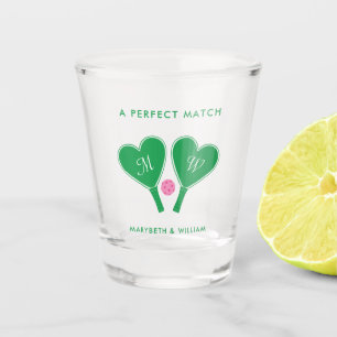 Preppy Grün und Pink Hochzeit Pickleball Schnapsglas
