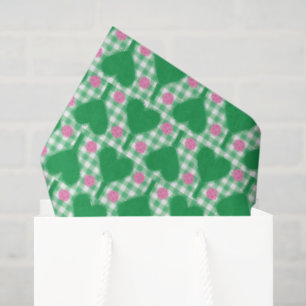 Preppy-Grün- und Rosa-Hochzeit-Gingham-Pickleball Seidenpapier