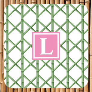 Preppy Grüne Gitterbambus-Monogramm / Maßanfertigu Getränkeuntersetzer