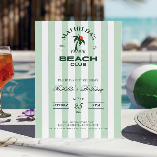 Preppy Grüner Vintage Beachclub Geburtstag Einladung