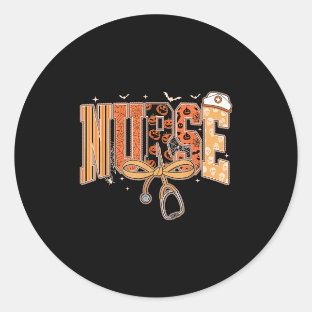 Preppy Halloween Spooky Nurse Coquette Bow Stethos Runder Aufkleber (Vorderseite)