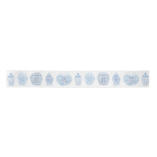 Preppy handgemalt Blau-Weiß-Ingwer-Jars Satinband