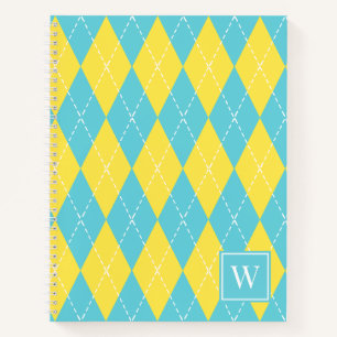 Preppy-Handstich-Argyle – Gelb & Türkis Notizbuch