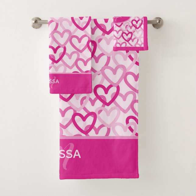 Preppy Hearts Pink Badhandtuch Set (Insitu)