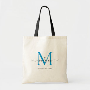 Preppy Helles Blau Schwarzes Monogramm Chic Schrif Tragetasche