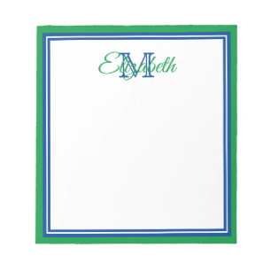 Preppy Helles Kellygrün und Tiefblau Monogramm Notizblock