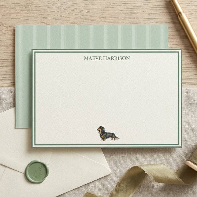 Preppy Hellgrün Gestreift Dachshund Briefpapier (Preppy Sage Green Stripe Dachshund Stationery)