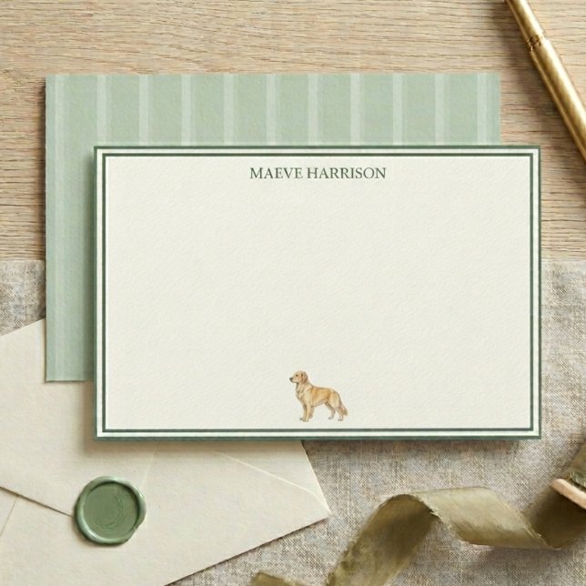 Preppy Hellgrün Gestreift Golden Retriever Briefpapier (Preppy Sage Green Stripe Golden Retriever Stationery)