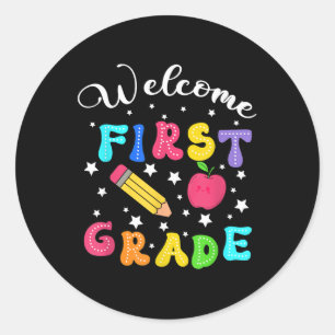 Preppy Hello 1st Grade für den ersten Tag zurück n Runder Aufkleber
