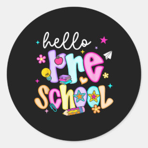 Preppy Hello Preschool Back to School Teachers Stu Runder Aufkleber