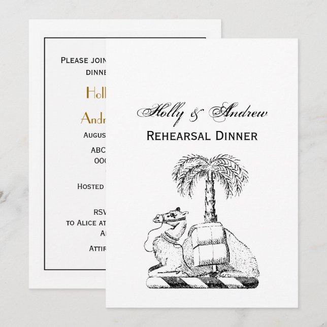Preppy Heraldic Camel Palm Tree Coat of Arms Einladung (Vorne/Hinten)
