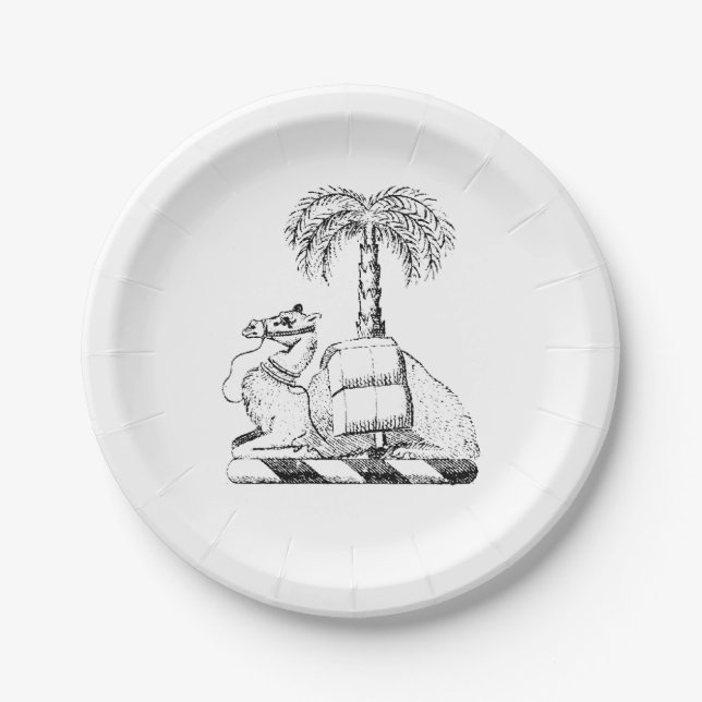 Preppy Heraldic Camel Palm Tree Coat of Arms Pappteller (Vorderseite)