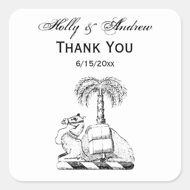 Preppy Heraldic Camel Palm Tree Coat of Arms Quadratischer Aufkleber (Vorderseite)