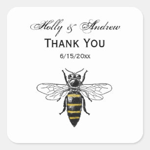 Preppy Heraldic Vintag Bee #2 Coat of Arms C Quadratischer Aufkleber