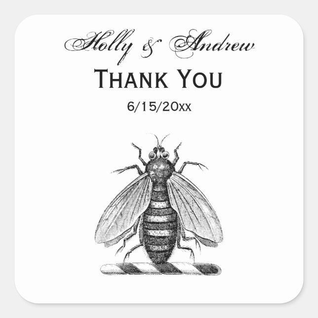 Preppy Heraldic Vintage Bienendecke Emblem Quadratischer Aufkleber (Vorderseite)