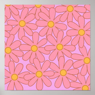 Preppy Hippie Pink Lila Blume Muster Poster