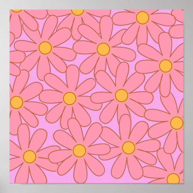 Preppy Hippie Pink Lila Blume Muster Poster (Vorne)