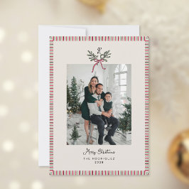 Preppy Holiday Card with Monogram and Family Photo Feiertagskarte