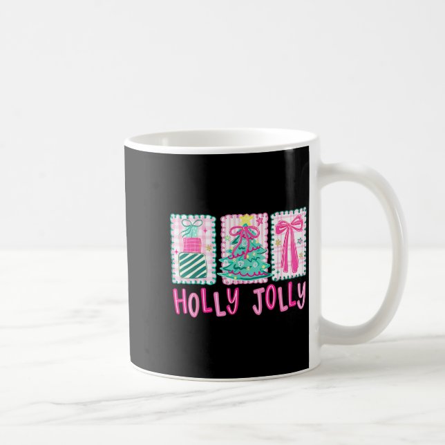 Preppy Holly Xmas Jolly Coquette Bow Christmas Tre Kaffeetasse (Rechts)