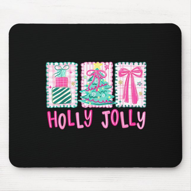 Preppy Holly Xmas Jolly Coquette Bow Christmas Tre Mousepad (Vorne)