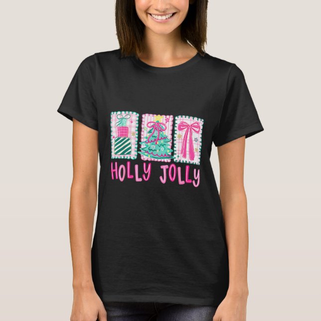 Preppy Holly Xmas Jolly Coquette Bow Christmas Tre T-Shirt (Vorderseite)