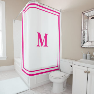 Preppy Hot Pink Elegant Minimal Border Initial Duschvorhang