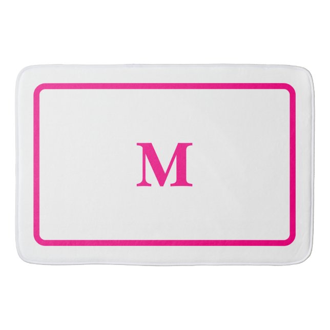 Preppy Hot Pink Elegant Minimal Gerahmt Initial Badematte (Vorderseite)
