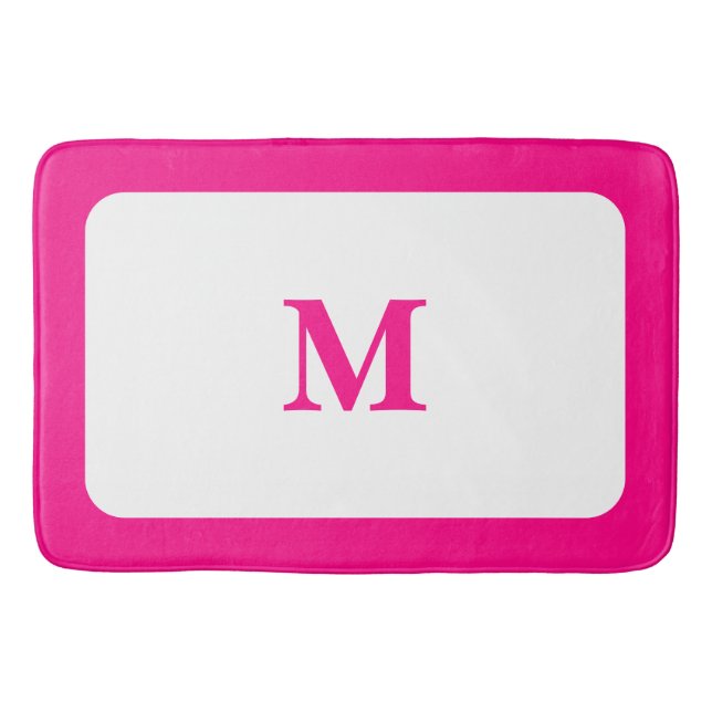 Preppy Hot Pink Elegant Minimal Gerahmt Initial Badematte (Vorderseite)