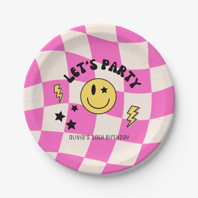 Preppy Hot Pink Y2K Retro Birthday Paper Plate Pappteller (Vorderseite)