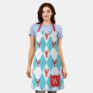 Preppy-Hummer-Argyle - Rotes und Türkis Monogramm Schürze