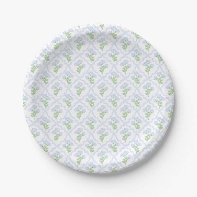 Preppy Hydrangea Watercolor Trellis Editable Pappteller (Vorderseite)