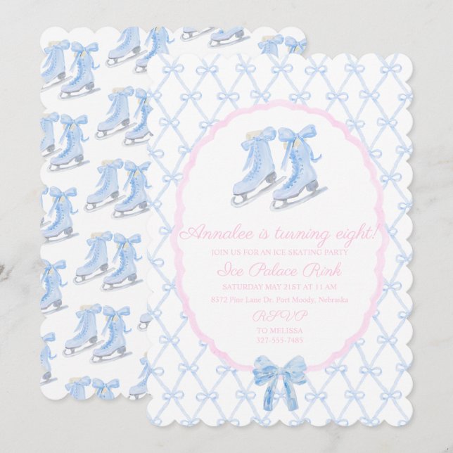 Preppy Ice Skaten Party Ice Skate Einladung (Vorne/Hinten)