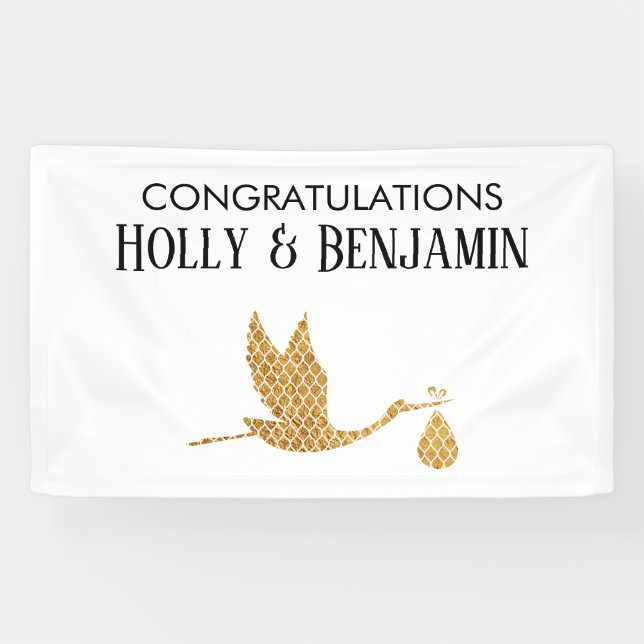 Preppy Imitats Gold Stork Herzlichen Glückwunsch K Banner (Horizontal)