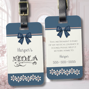 Preppy Indigo Blau Floral Viola Instrumentenkoffer Gepäckanhänger
