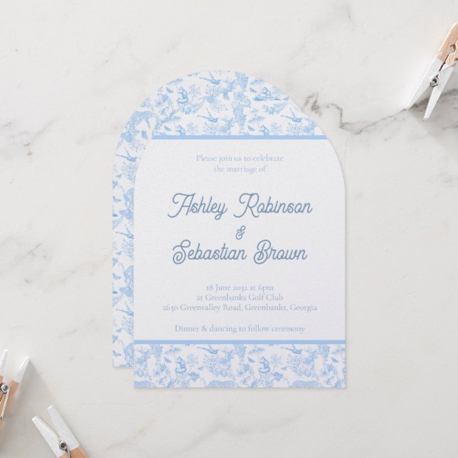 Preppy Jungle Chinoiserie Einladung zur Hochzeit (Vorderseite/Rückseite Beispiel)