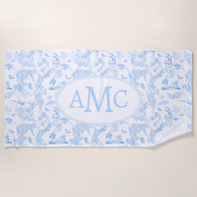 Preppy Jungle Chinoiserie Monogram A Strandtuch (Vorderseite)