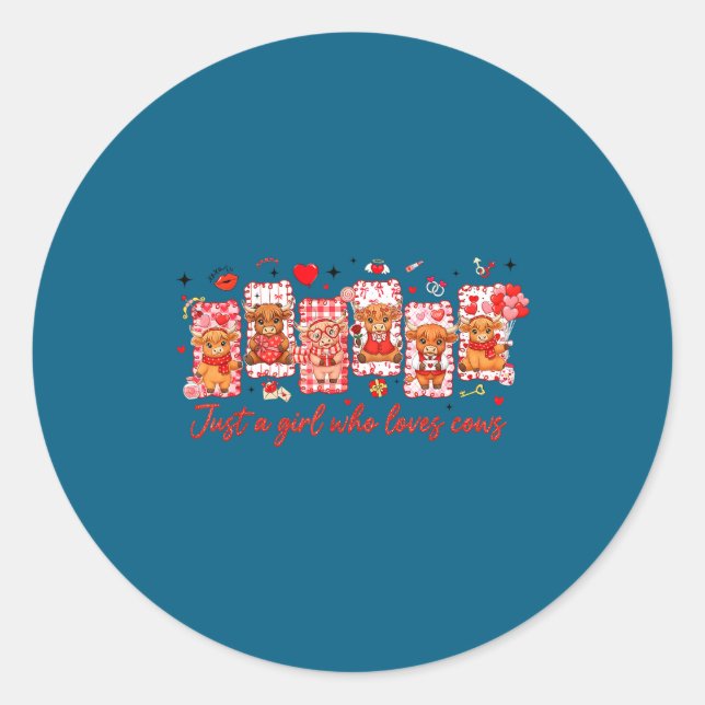 Preppy Just A Girl Who Loves Cows Valentines Day A Runder Aufkleber (Vorderseite)
