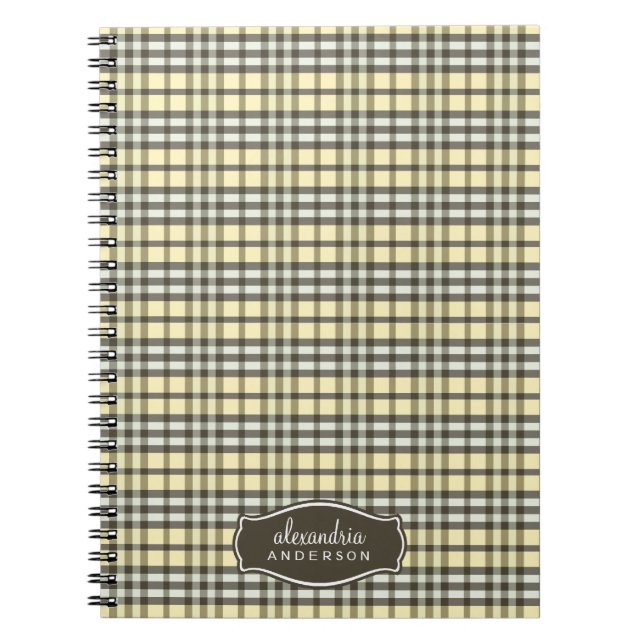 Preppy Kariert Custom Notebook (Schokolade/Gelb) Notizblock (Vorderseite)