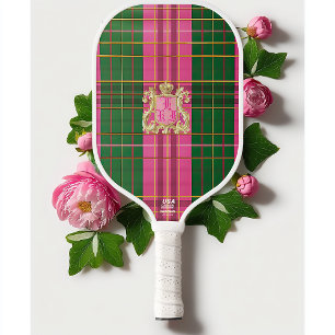 Preppy Kariert rosa und grün Mit Monogramm Pickleball Schläger