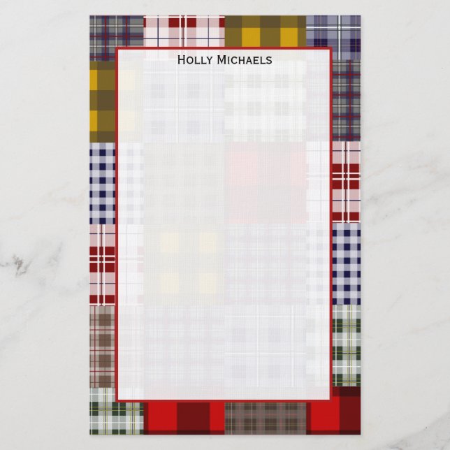 Preppy kariertes Patchwork-Briefpapier Briefpapier (Vorderseite)