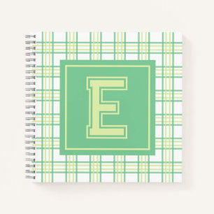 Preppy-Karo-Uni-Monogramm Grün Limette Quadrat Notizbuch