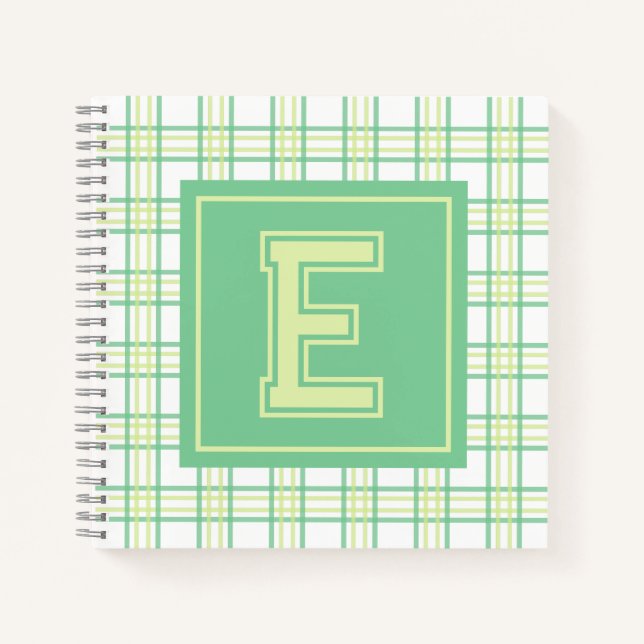 Preppy-Karo-Uni-Monogramm Grün Limette Quadrat Notizbuch (Vorderseite)