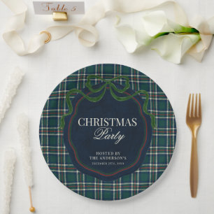 Preppy-Karo-Weihnachtsfeier Grün-Navy-Tartan Pappteller