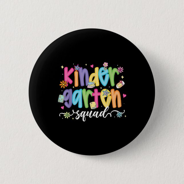 Preppy Kindergarten Squad Team Crew Teacher Back T Button (Vorderseite)