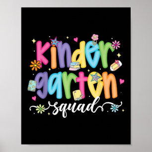 Preppy Kindergarten Squad Team Crew Teacher Back T Poster