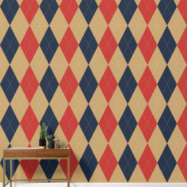 Preppy Klassik Argyle Khaki, Navy & Barnrot Tapete
