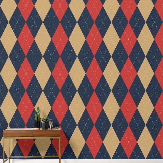 Preppy Klassiker Argyle Marineblau, Scheunenrot &  Tapete (Korridor)