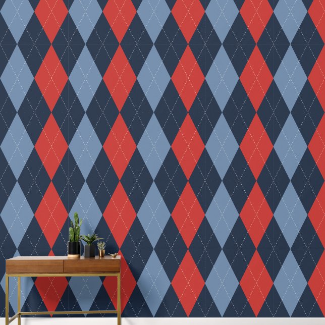 Preppy Klassiker Argyle Navy, Barn Rot & Smoke Bla Tapete (Korridor)