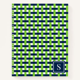 Preppy-Korbegeflecht – Navy & Lime Monogramm Notizbuch